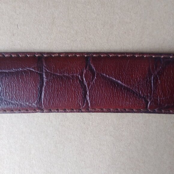 Vintage Anne Klein Oroton Brown Genuine Leather Snakeskin Gold Buckle Be… - Picture 6 of 13